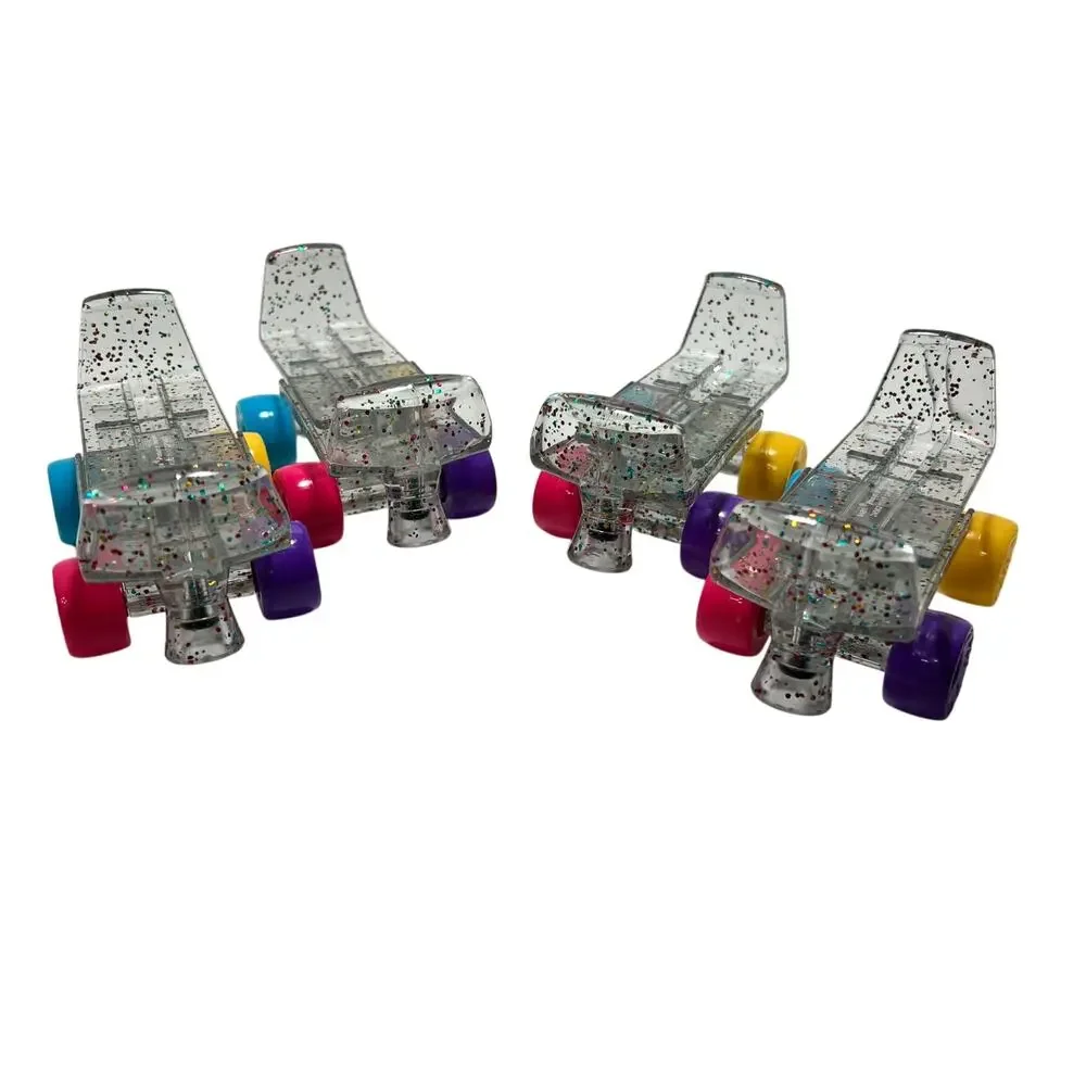 BUILD A BEAR Roller Skates 2 Pairs Clear Glitter Rainbow Wheels Adjustable 2017